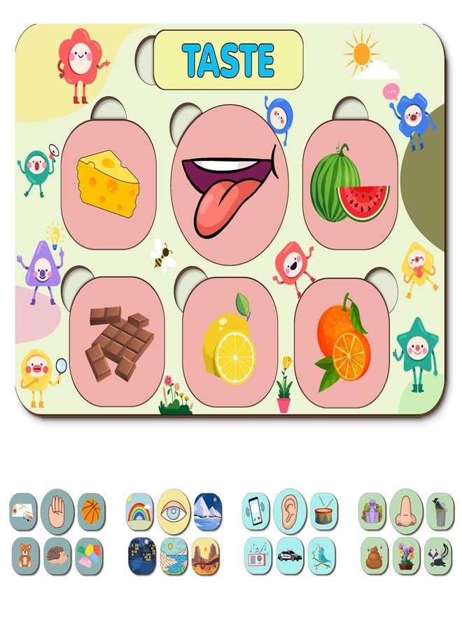 HighRoof Puzzle for Toddlers Montessori Wooden Educational Board with Sight, Taste, Touch, Hearing & Smell - Colorful Matching Game for Kids Age 2 3 4 5 6 7+ Years (5 Sence Puzzle) - Image 1